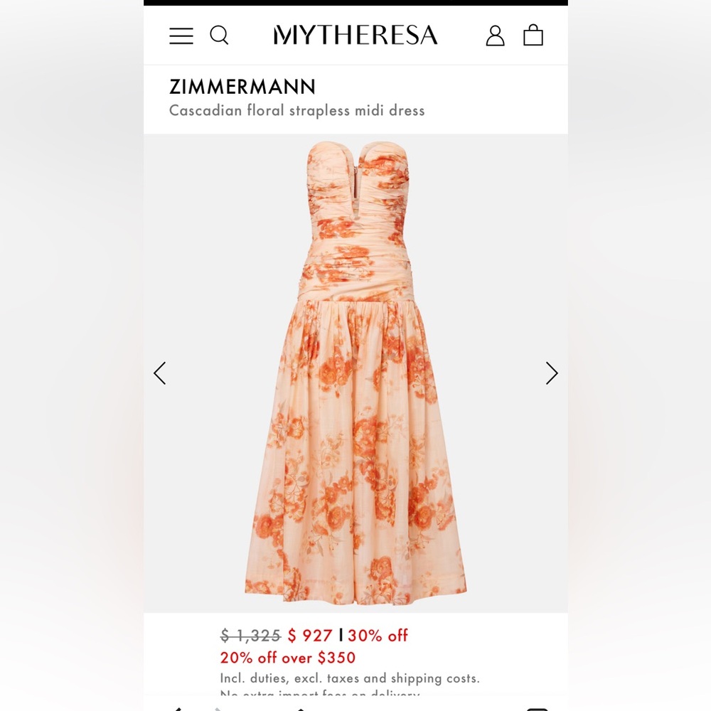 Zimmermann Peach Floral Strapless Midi Dress